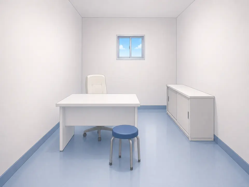 White Wing病院の診察室。診察用の机と椅子